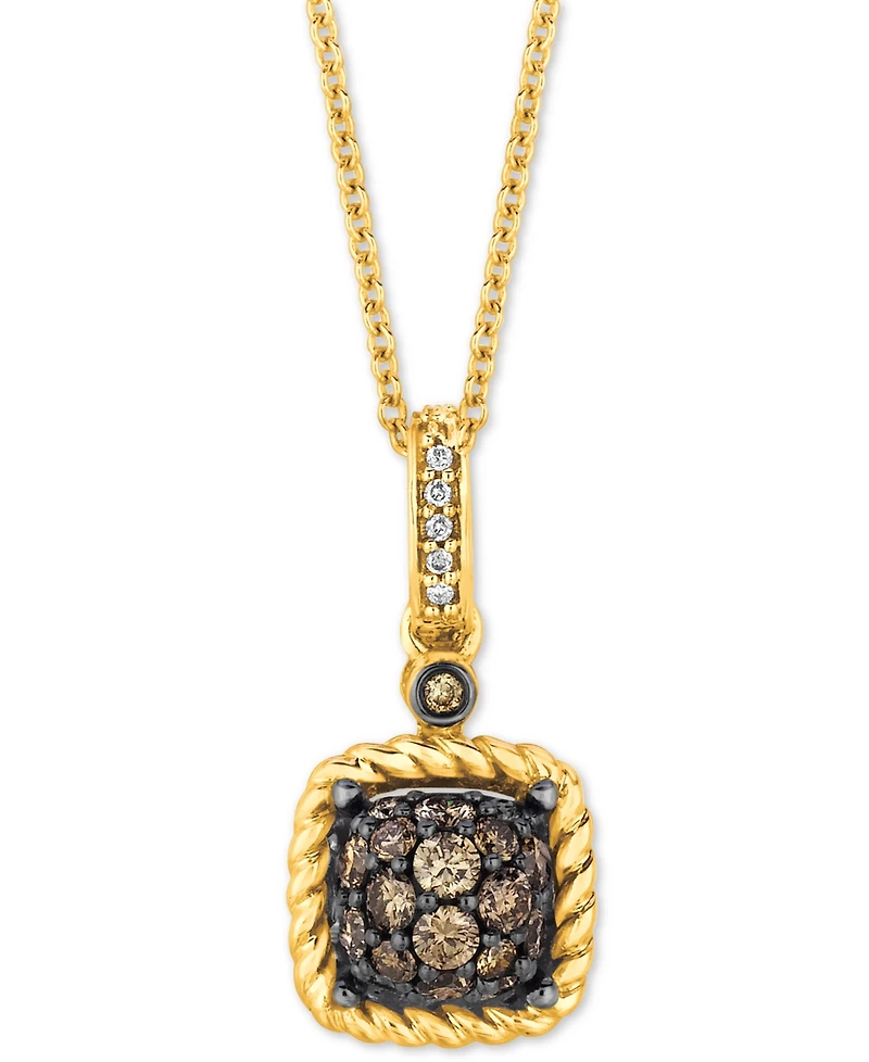 Le Vian Chocolatier Chocolate & Vanilla Diamond Square Cluster 18" Pendant Necklace (3/8 ct. t.w.) in 14k Gold