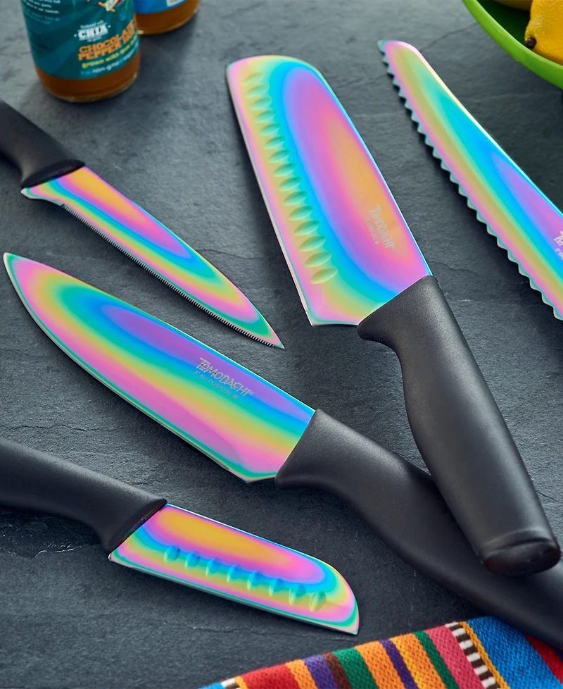 Tomodachi Rainbow Black 12-Pc. Knife Set with Matching Blade Guards, Titanium