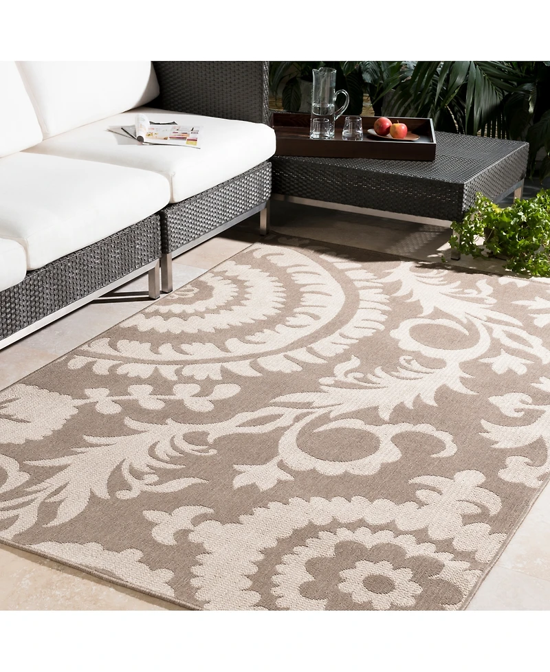 Closeout! Livabliss Alfresco Alf-9616 Camel 7'3" Round Area Rug, Indoor/Outdoor