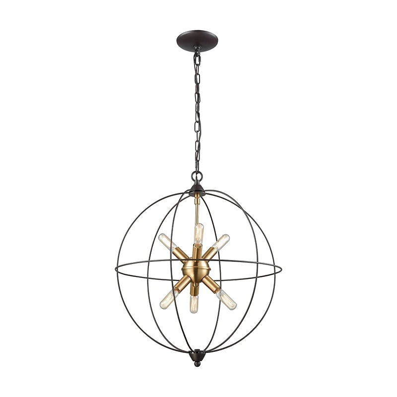 Loftin 6 Light Chandelier in Oil Rubbed Bronze with Satin Brass Accents