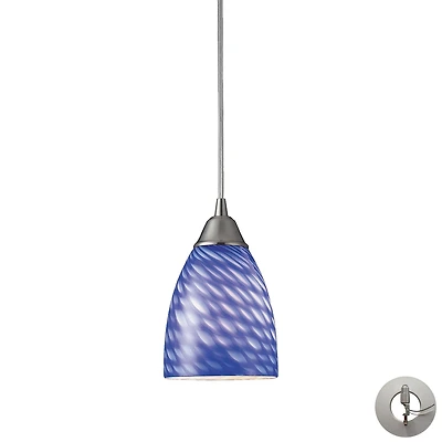 Arco Baleno 1 Light Pendant in Satin Nickel and Sapphire Blue Glass - Includes Adapter Kit