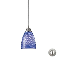 Arco Baleno 1 Light Pendant in Satin Nickel and Sapphire Blue Glass - Includes Adapter Kit