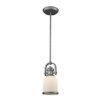 Brooksdale 1 Light Pendant in Weathered Zinc with White Glass