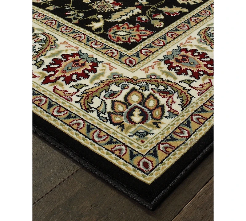 Closeout! Oriental Weavers Kashan 108B Black/Ivory 2'3" x 7'6" Runner Area Rug