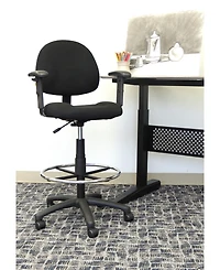 Boss Office Products Drafting Stool W/Footring And Adjustable Arms