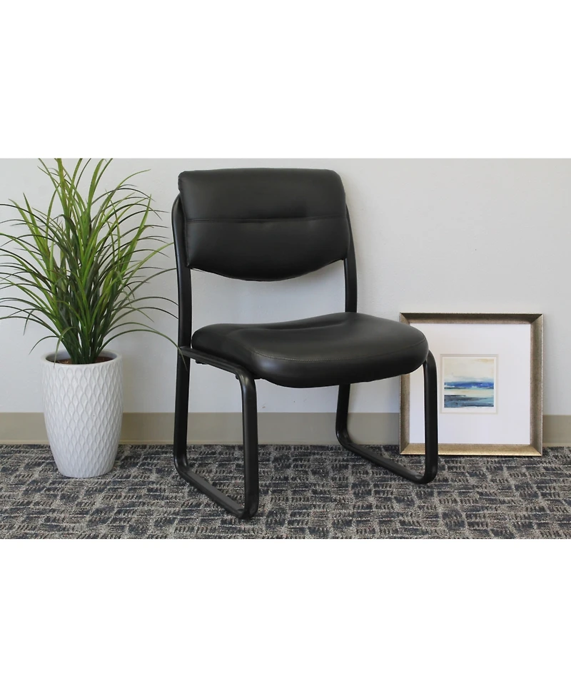 Boss Office Products Leather Sled Base Side Chair W/ Arms