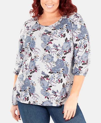 Ny Collection Plus Size Printed Necklace Top