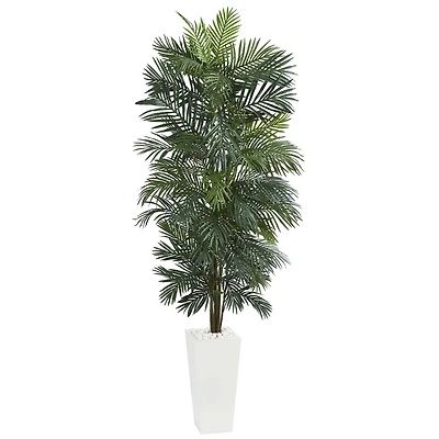 Nearly Natural 7' Areca Artificial Tree in White Tower Planter