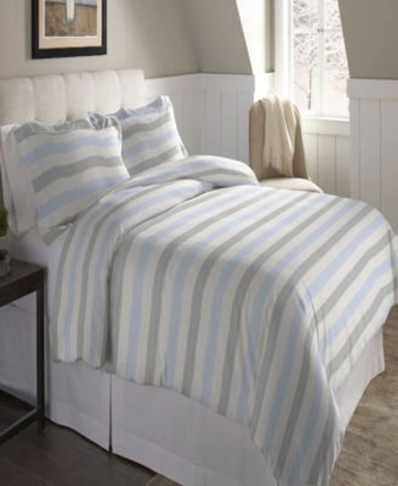 Pointehaven Savannah Stripe Superior Weight Cotton Flannel Duvet Cover Set