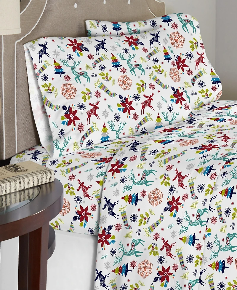 Celeste Home Luxury Weight Printed Cotton Flannel Sheet Set, California King