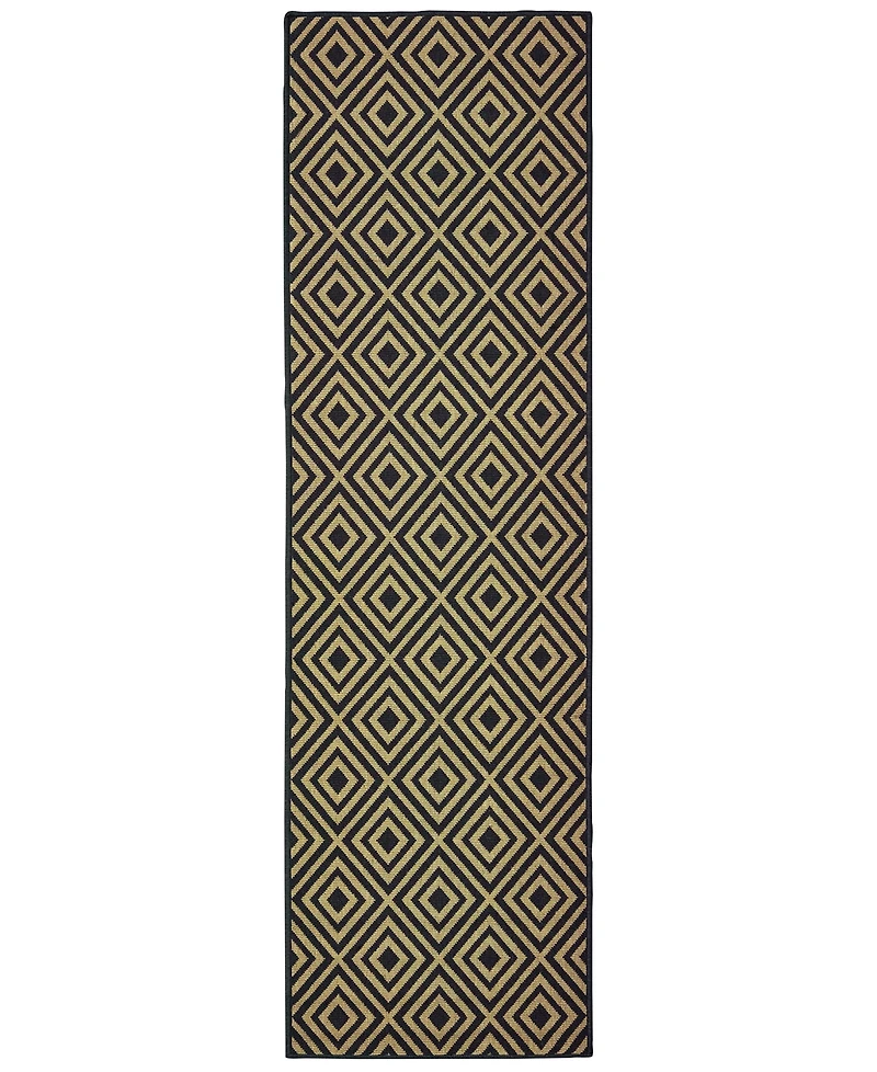 Oriental Weavers Marina 2335K Black/Tan 2'3" x 7'6" Indoor/Outdoor Runner Area Rug