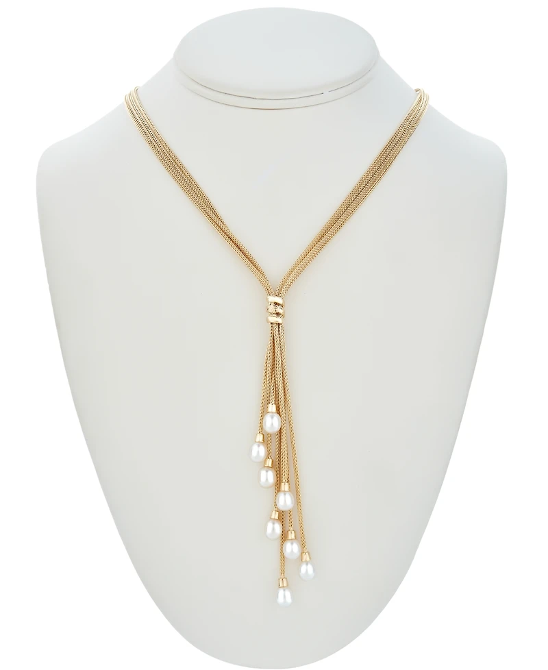 Cultured Freshwater Pearl (6-1/2 mm) Multi-Strand 18" Lariat Necklace in 14k Gold-Plated Sterling Silver