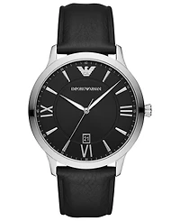 Emporio Armani Men's Black Leather Strap Watch 44mm