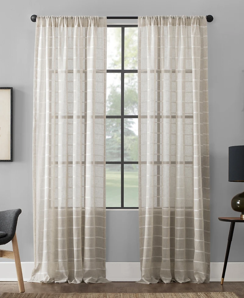 Twill Stripe Anti-Dust Linen Blend Sheer Curtain Panel