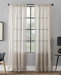 Twill Stripe Anti-Dust Linen Blend Sheer Curtain Panel