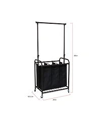 Oceanstar 3-Bag Rolling Laundry Sorter with Adjustable Hanging Bar, Bronze