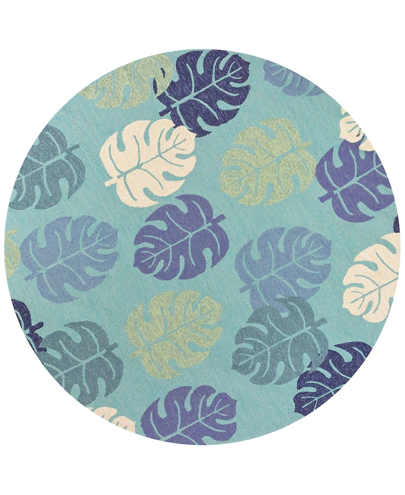 Kas Harbor Palms 4228 Turquoise 7'6" Indoor/Outdoor Round Area Rug