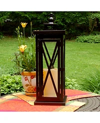Lumabase Warm Black Criss Cross Metal Lantern with Led Candle