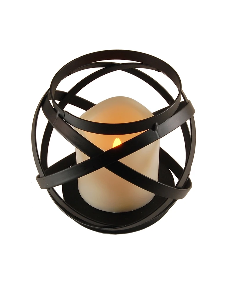Lumabase Warm Black Banded Metal Lantern with Led Candle