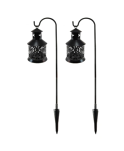 Lumabase Set of 2 Black Metal Lantern Candle Holder and 30" Shepherd's Hook