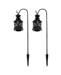 Lumabase Set of 2 Black Metal Lantern Candle Holder and 30" Shepherd's Hook