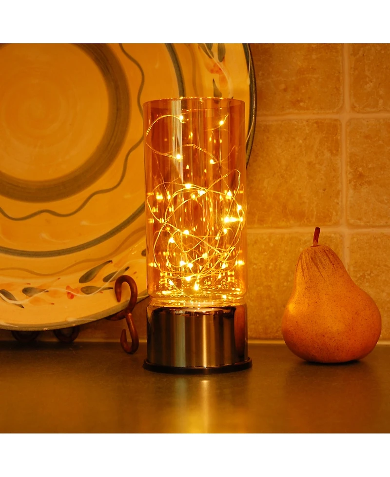 Lumabase Amber Glass Lantern with Mini String Lights