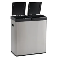 Household Essentials Dual Compartment Trash Can, Touchless with 30 Liter/8 Gallon Bins, Stainless Steel