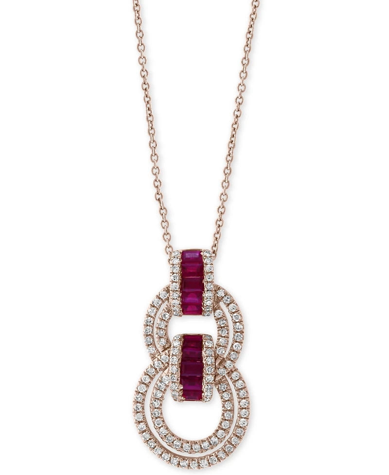 Effy Ruby (5/8 ct. t.w.) & Diamond (1/2 ct. t.w.) 18" Pendant Necklace in 14k Rose Gold