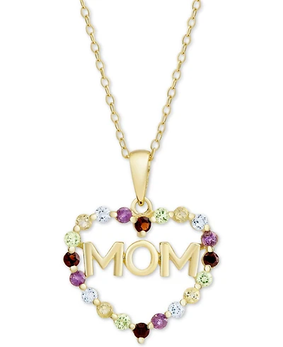 Multi-Gemstone Mom Heart 18" Pendant Necklace (7/8 ct. t.w.) in 18k Gold-Plated Sterling Silver