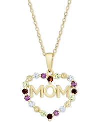 Multi-Gemstone Mom Heart 18" Pendant Necklace (7/8 ct. t.w.) in 18k Gold-Plated Sterling Silver