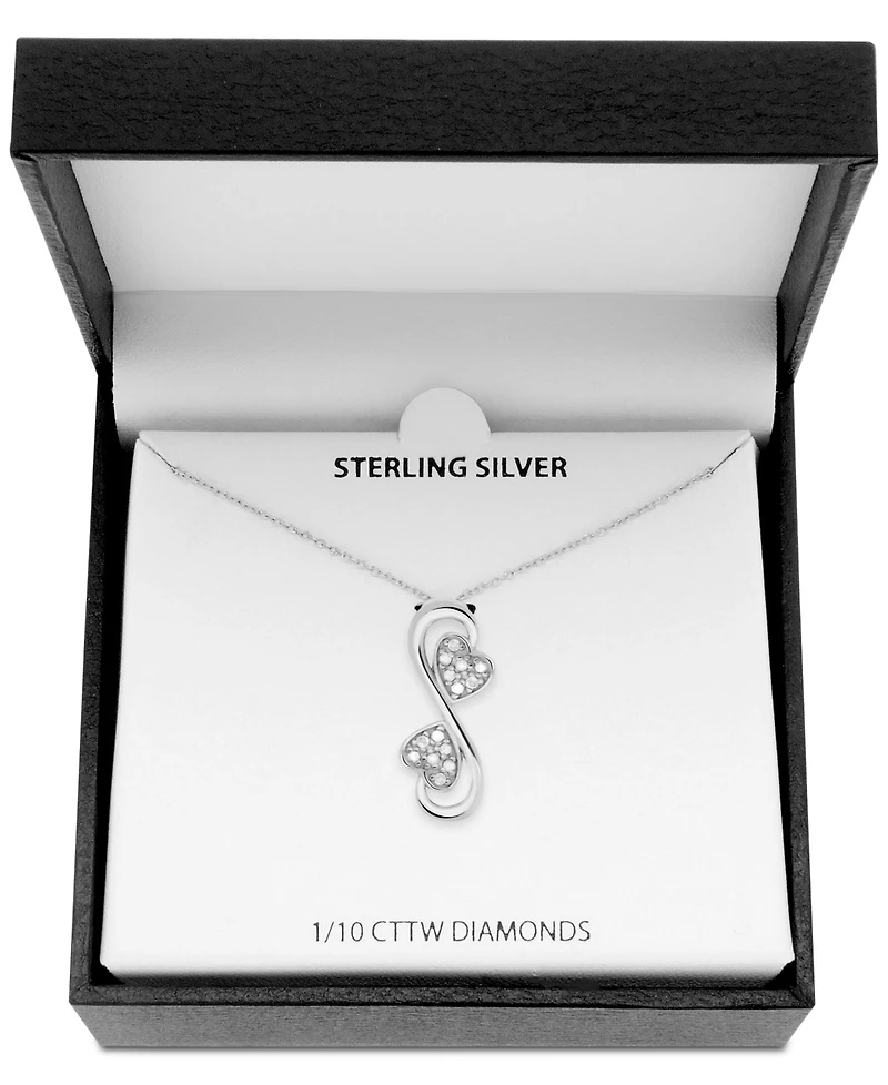 Diamond Double Heart 18" Pendant Necklace (1/10 ct. t.w.) in Sterling Silver