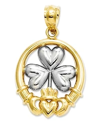 14k Gold and Sterling Silver Charm, Claddagh and Shamrock Charm