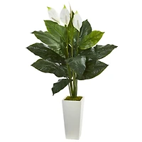 Nearly Natural 51" Spathiphyllum Artificial Plant in White Tower Planter