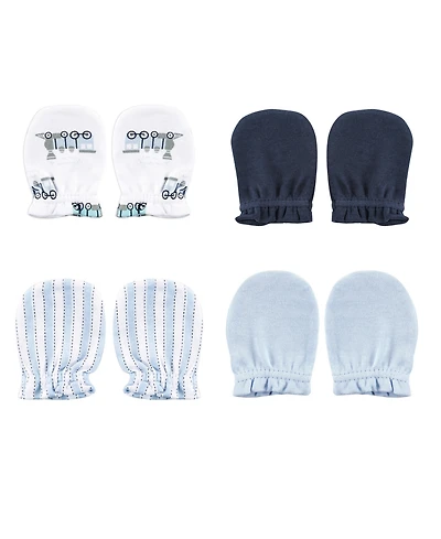 Luvable Friends Baby Boy Cotton Scratch Mittens 4pk, Train, One Size