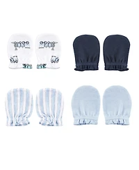 Luvable Friends Baby Boy Cotton Scratch Mittens 4pk, Train, One Size