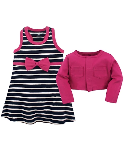 Hudson Baby Girls Cotton Dress and Cardigan Set