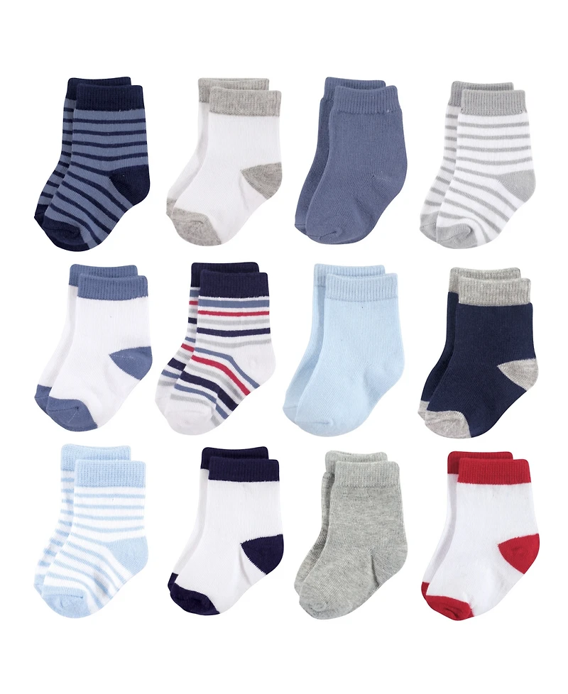 Hudson Baby Boys Cozy Cotton-Rich Newborn Terry Crew Socks