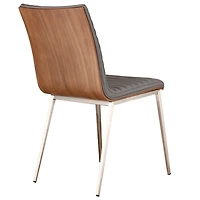 Cafe Brushed Stainless Steel Dining Chair Gray Artificial leather with Walnut Back - Set of 2
