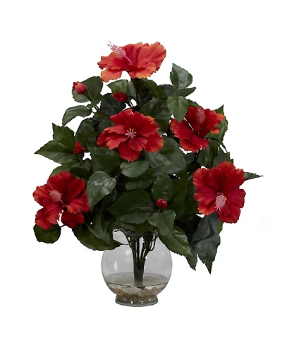 Nearly Natural Hibiscus w/Fluted Vase Silk Flower Arrangement