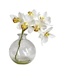 Nearly Natural Cymbidium w/Vase Silk Flower Arrangement, Set of 3