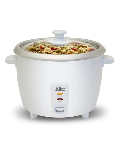 Elite Cuisine 6-Cup Rice Cooker with Glass Lid and Keep Warm Function, Makes Stews, Grains, Hot Cereals