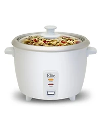 Elite Cuisine 6-Cup Rice Cooker with Glass Lid and Keep Warm Function, Makes Stews, Grains, Hot Cereals