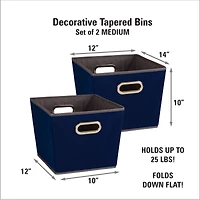 Household Essentials Medium Tapered Bins, 2 pc Set, Navy