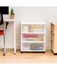 Iris Usa 3 Drawer Wide Storage Drawer Cart with Caster Wheels, Plastic Rolling Dresser for Home Closet Bedroom Bathroom Office Laundry Kitchen Craft R