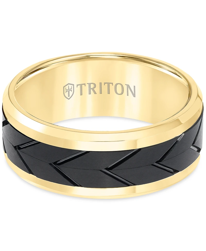 Men's Black Tread Design Band Tungsten Carbide
