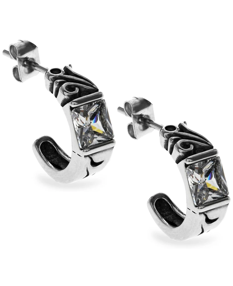 Sutton Stainless Steel Square Stone Open Hoop Earrings