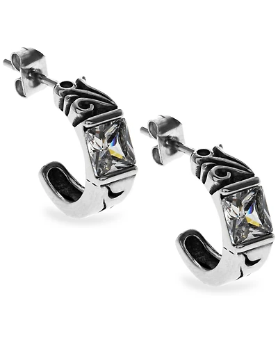 Sutton Stainless Steel Square Stone Open Hoop Earrings