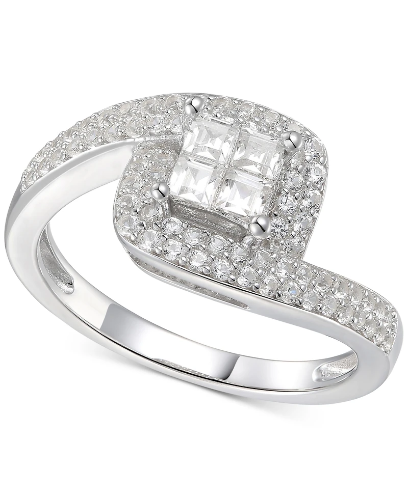 Cubic Zirconia Square Halo Twist Ring Sterling Silver