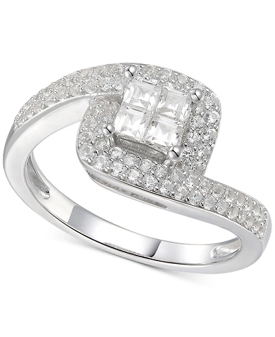 Cubic Zirconia Square Halo Twist Ring Sterling Silver