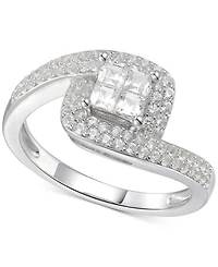 Cubic Zirconia Square Halo Twist Ring Sterling Silver